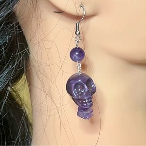 Purple skull with amethyst wire pierced earrings jewelry